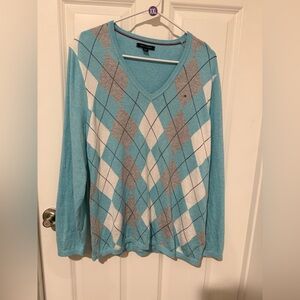 Tommy Hilfiger 100% cotton argyle sweater.